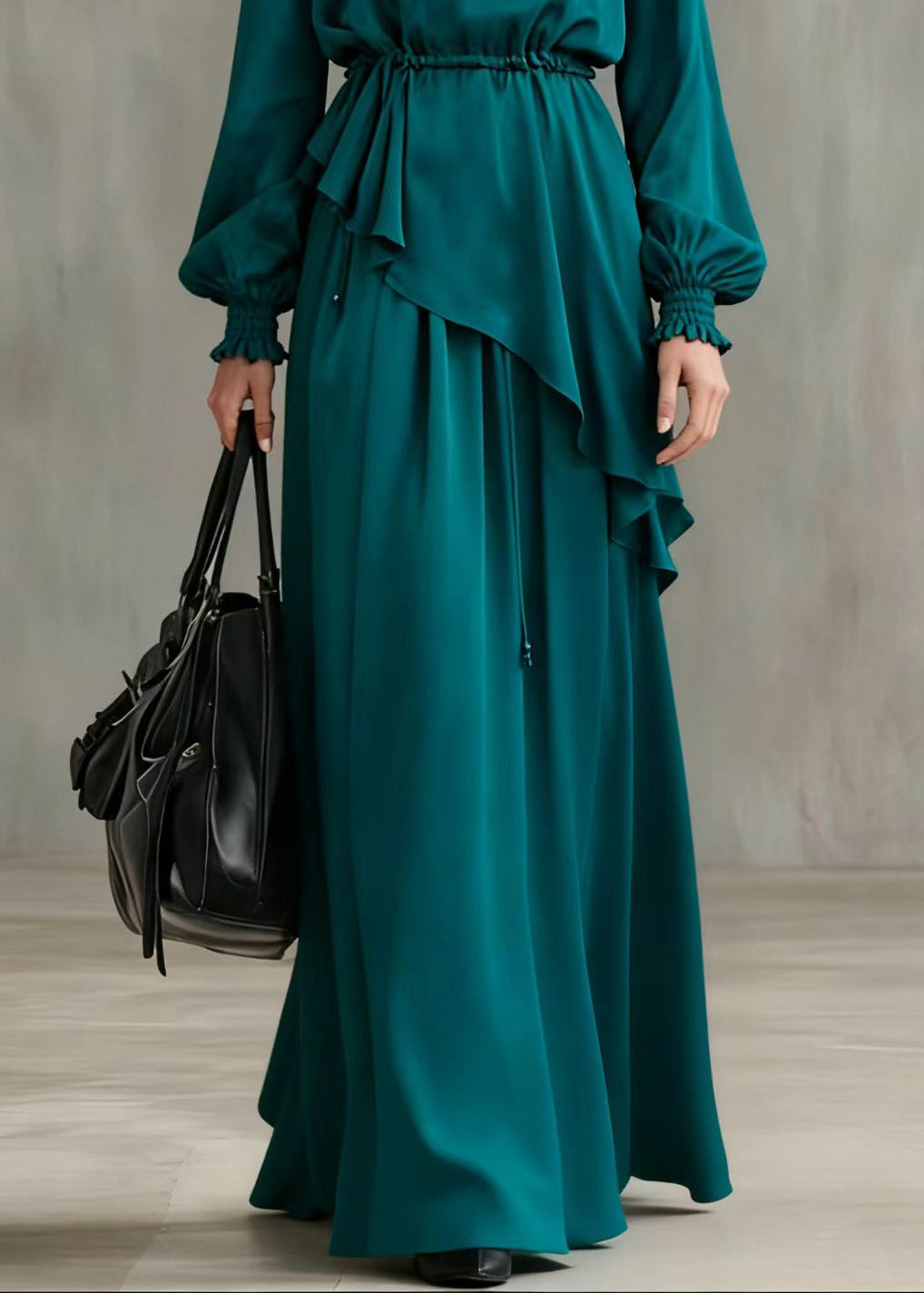 Boho Peacock Blue Asymmetrical Cinched Cotton Two Pieces Set Summer