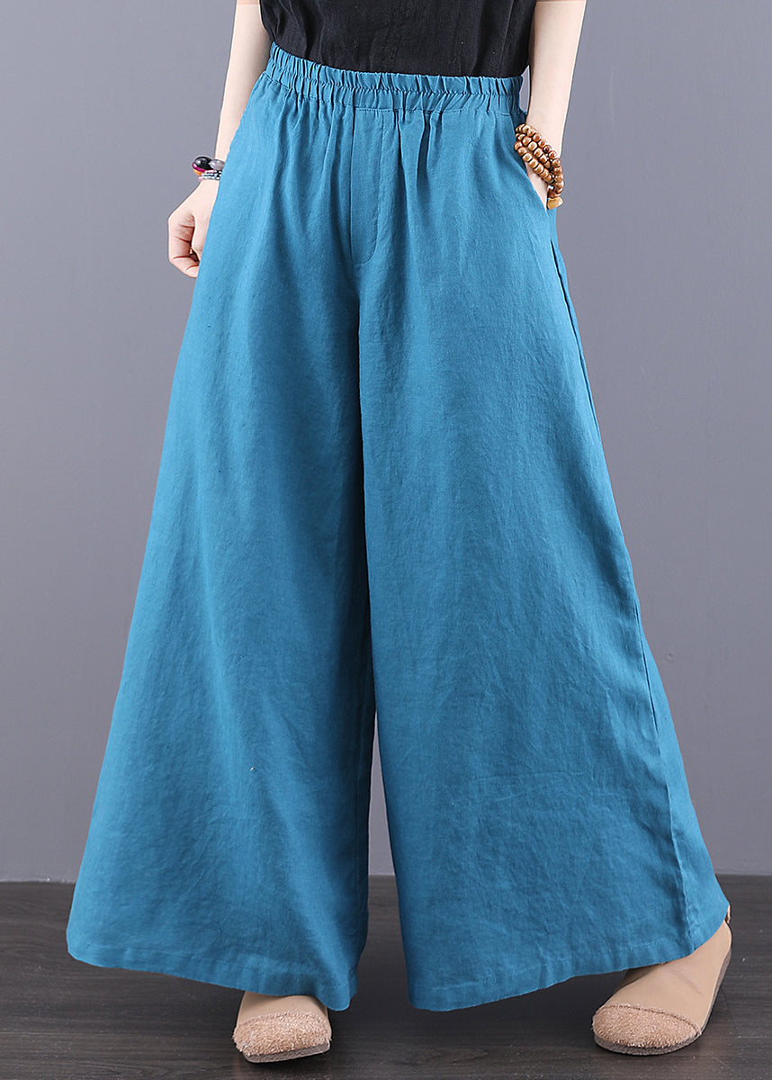 Boho Peacock Blue Oversized Linen Wide Leg Pants Summer