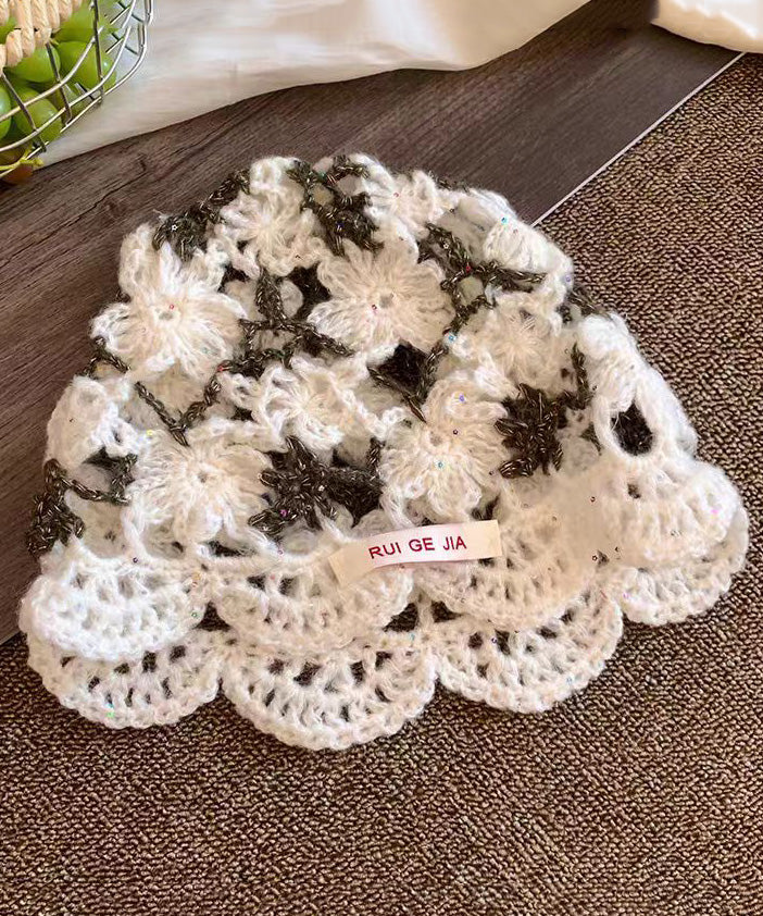 Boho Pink Flower Hollow Thin Knitted Boonie Hat