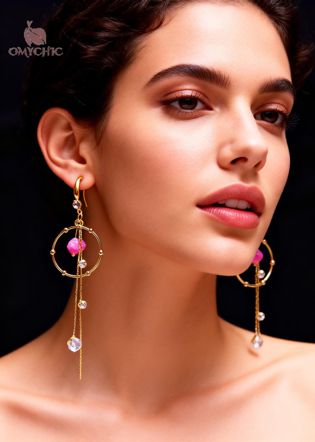 Boho Pink Zircon Tassels Long Drop Earrings