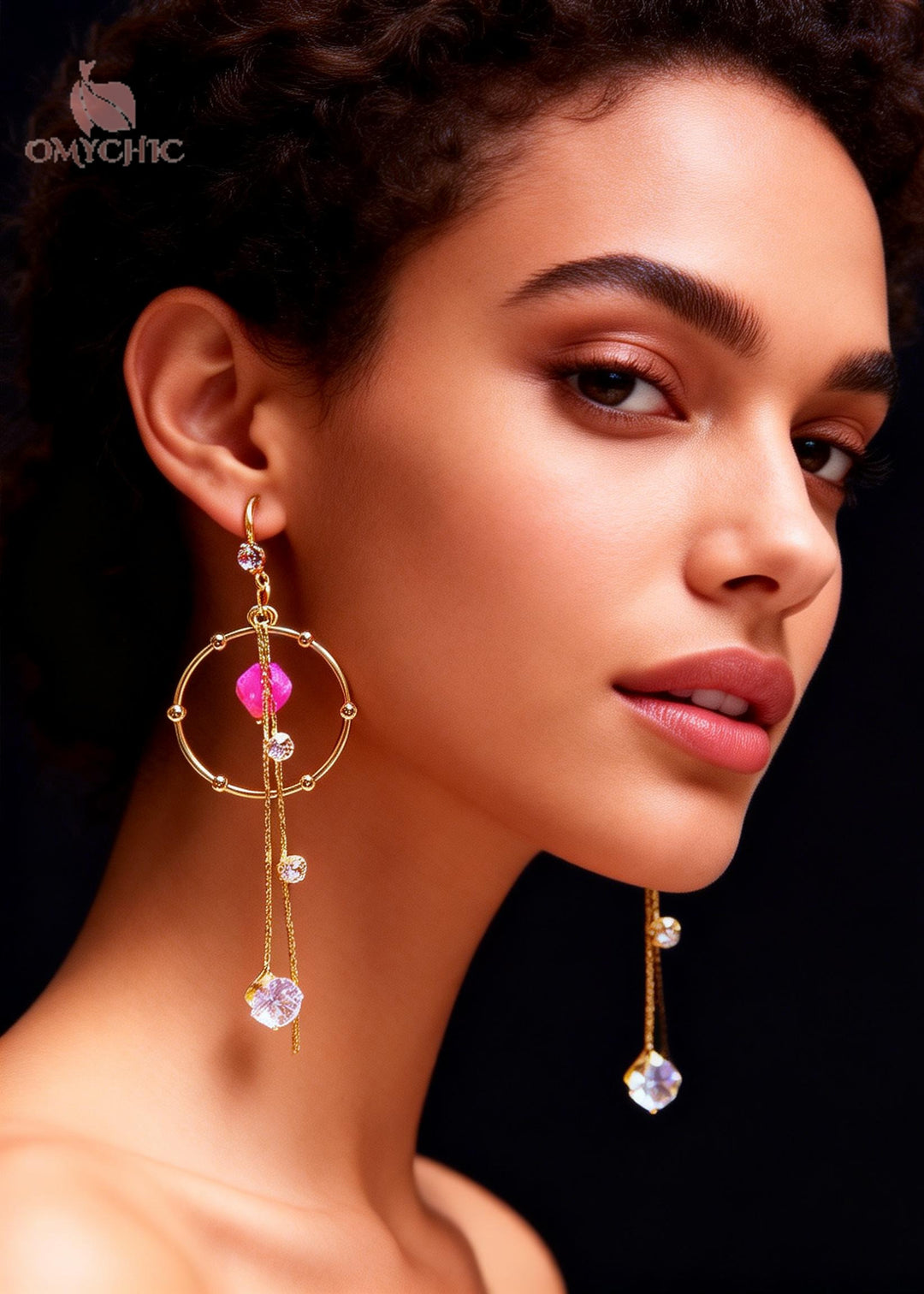 Boho Pink Zircon Tassels Long Drop Earrings