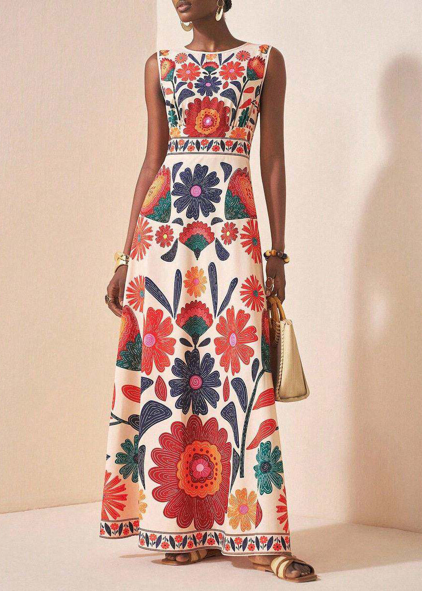 Boho Print Ankle Dress O-Neck Sleeveless