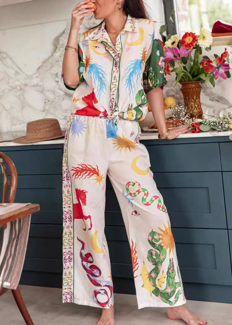 Boho Print Tops And Pants Women Sets 2 Pieces Summer