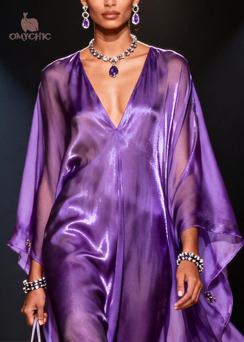 Boho Purple Oversized Draping Chiffon Long Dresses Summer