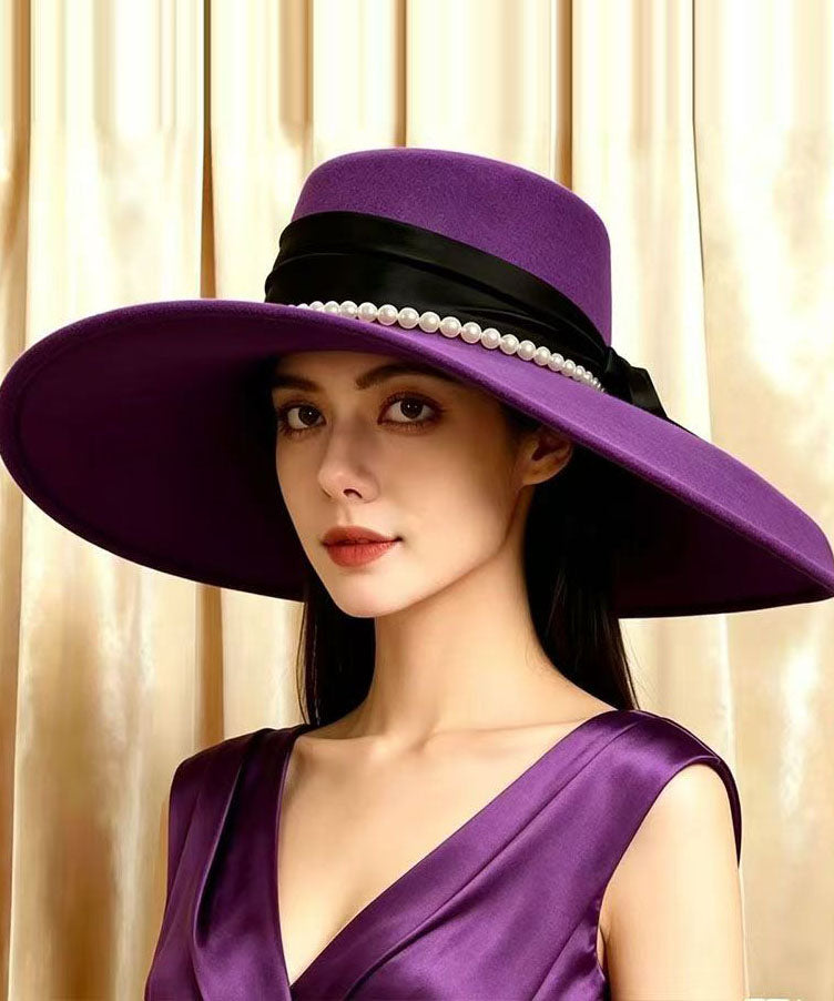 Boho Purple Patchwork Pearl Cashmere Cloche Hat