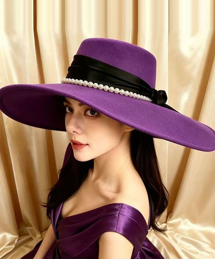 Boho Purple Patchwork Pearl Cashmere Cloche Hat