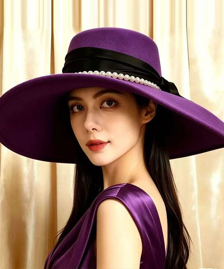 Boho Purple Patchwork Pearl Cashmere Cloche Hat