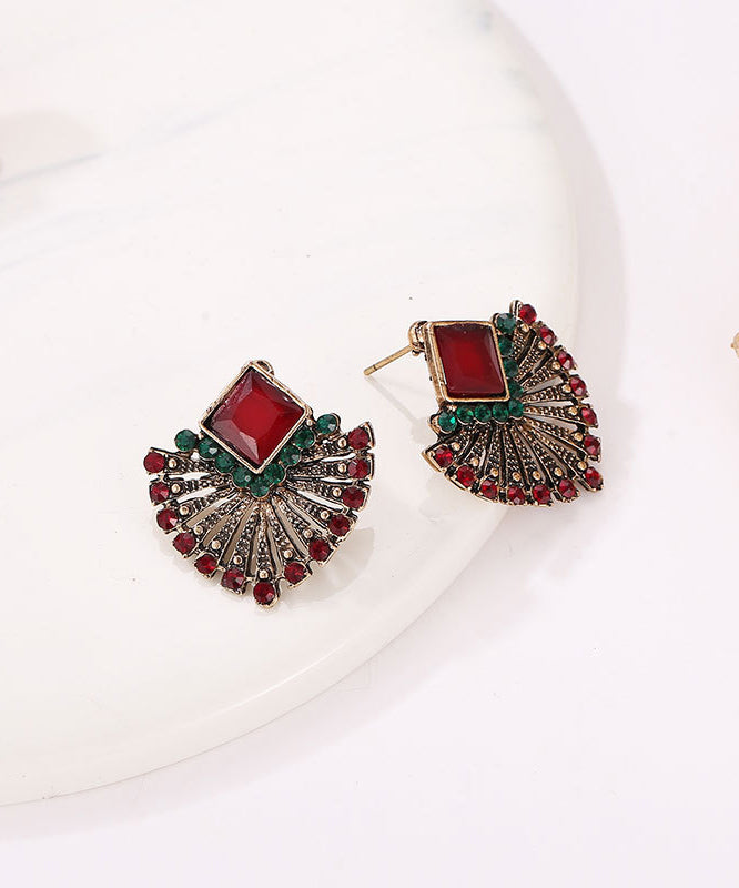 Boho Rainbow Alloy Zircon Crystal Fan-Shaped Stud Earrings