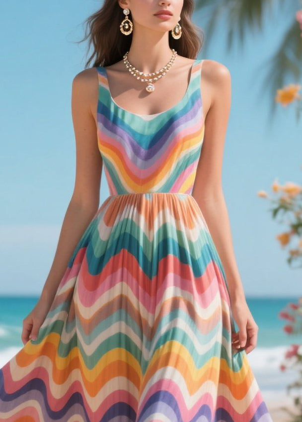 Boho Rainbow Lace Patchwork Exra Large Hem Chiffon Sundress Summer
