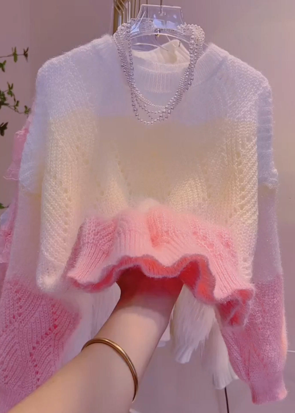 Boho Rainbow Oversized Hollow Out Knit Shirts Fall