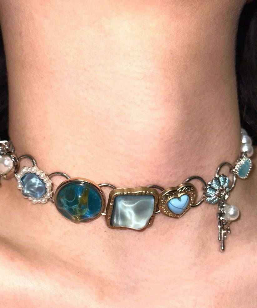 Boho Rainbow Stainless Steel Pearl Collar Necklace