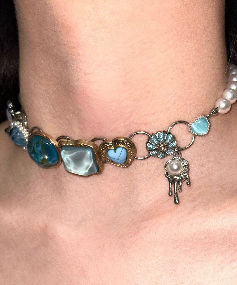 Boho Rainbow Stainless Steel Pearl Collar Necklace