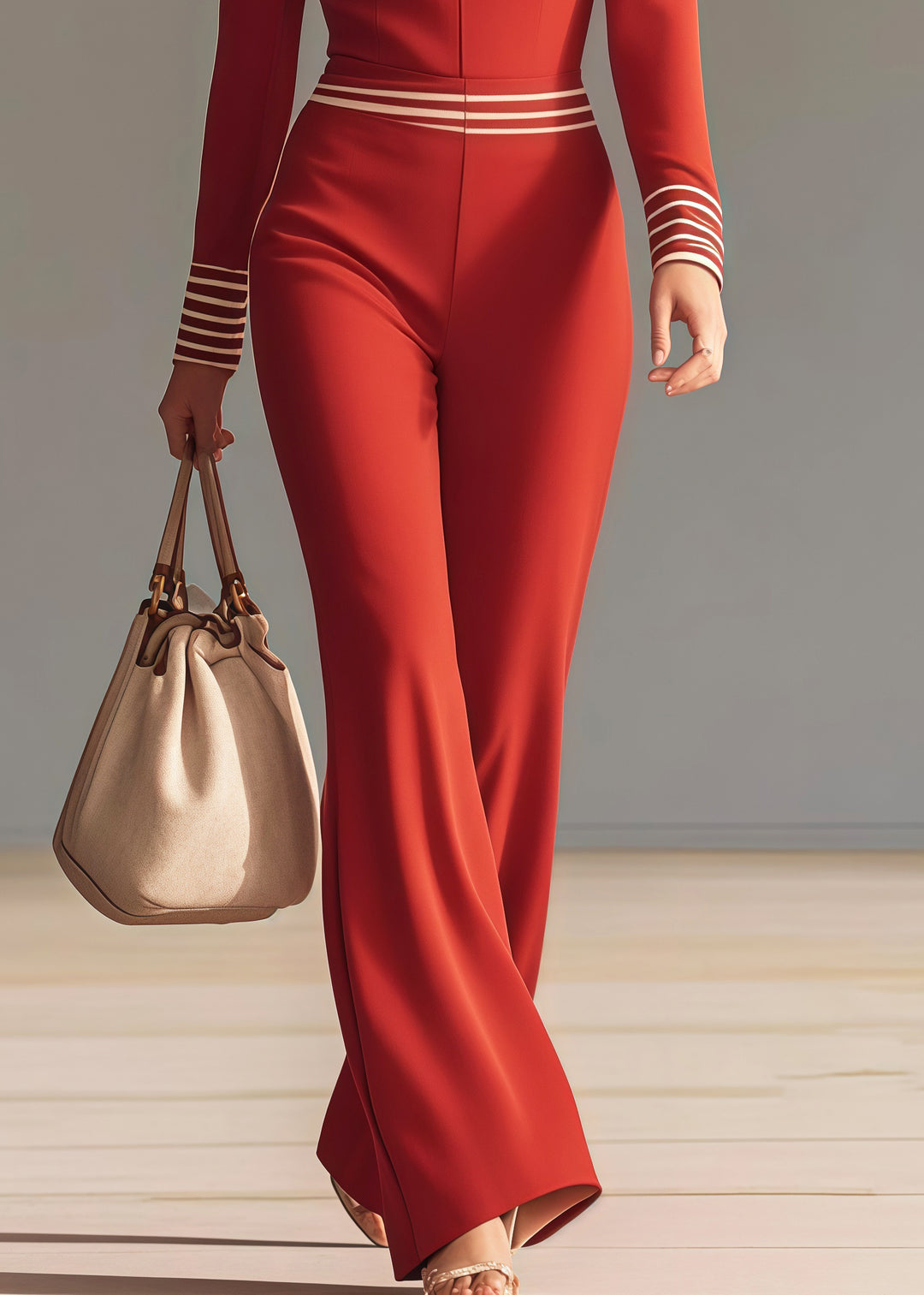 Boho Red Ruffled Patchwork Chiffon Overalls Jumpsuit Spring