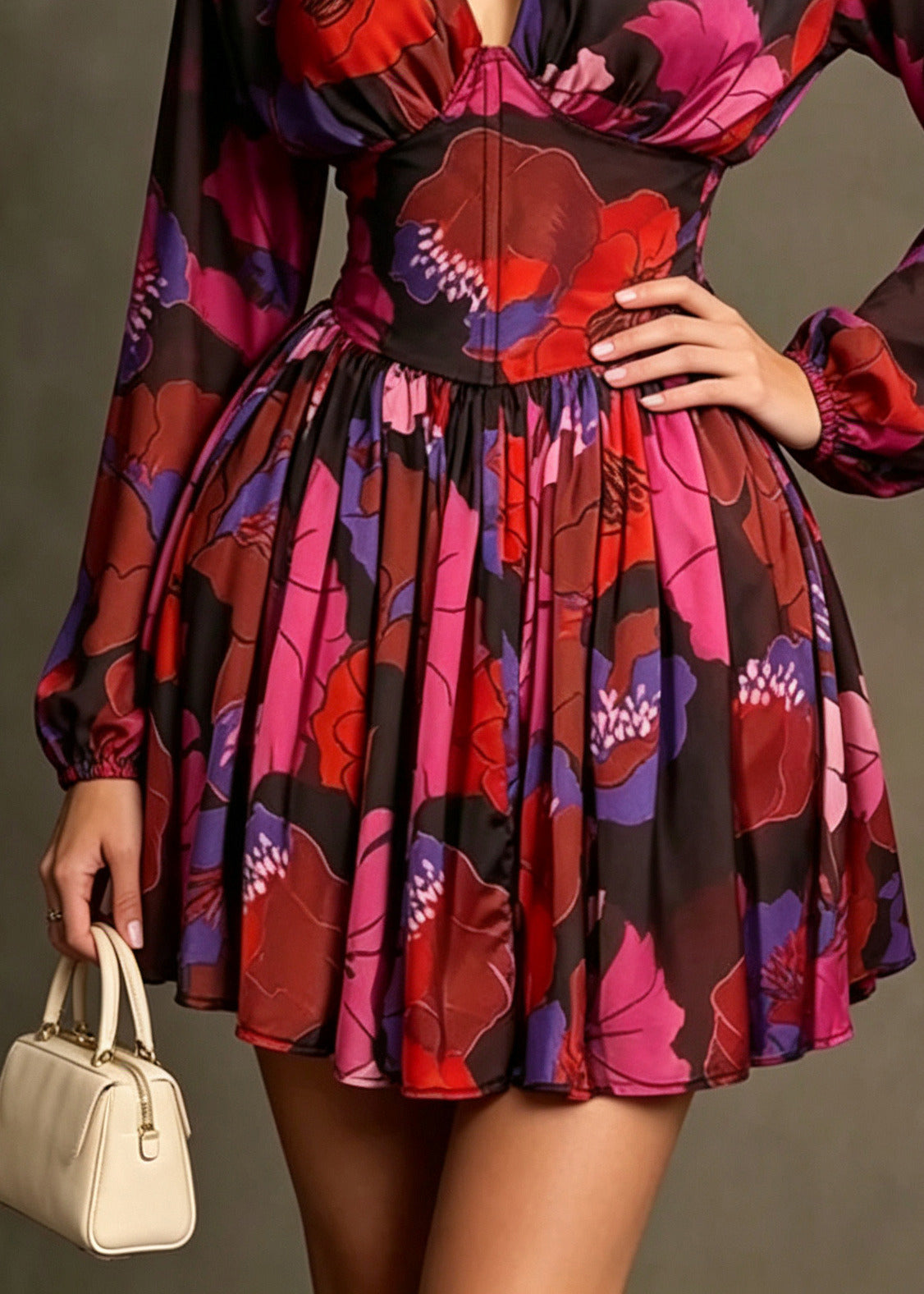 Boho Red V Neck Print Chiffon Shift Dress Summer - Omychic