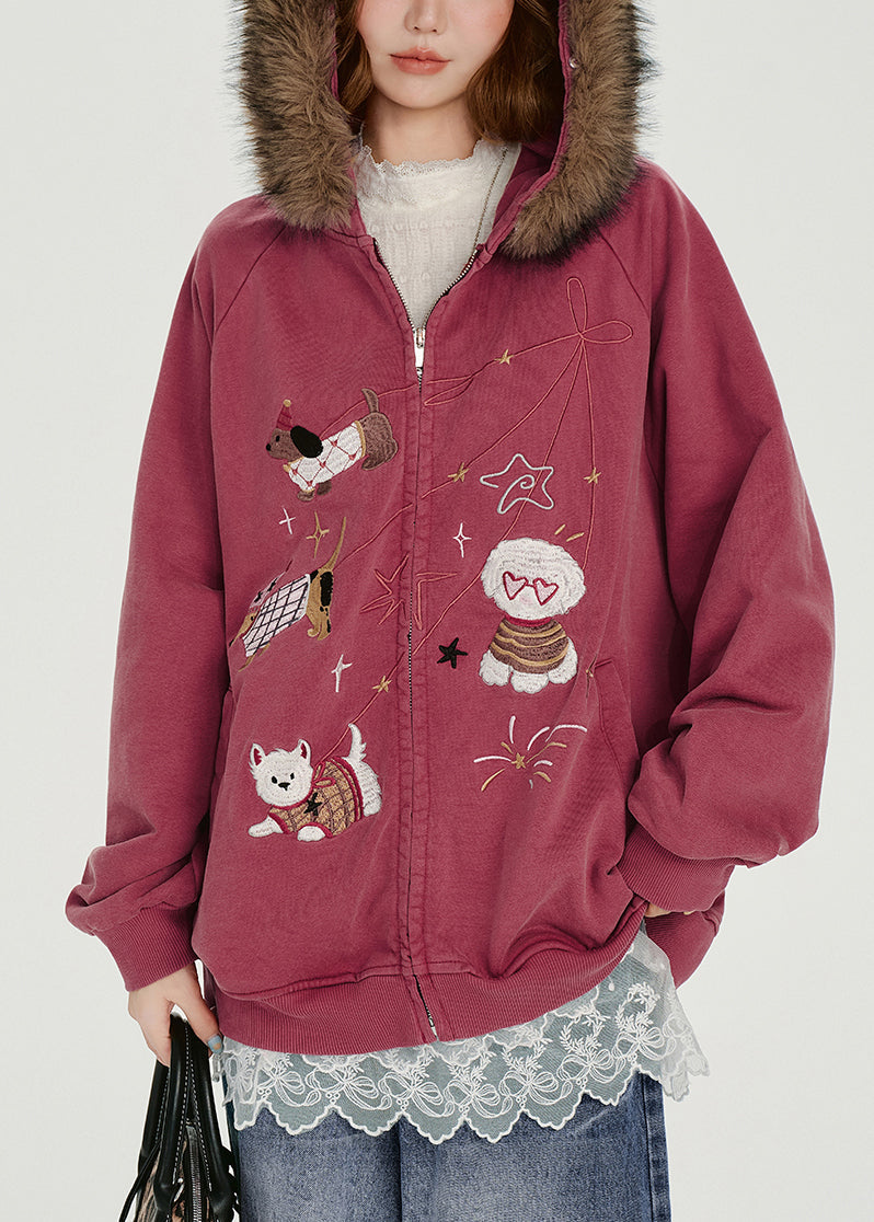 Boho Rose Embroidered Cotton Hooded Coat Spring