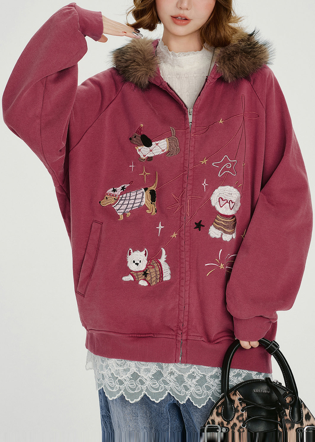 Boho Rose Embroidered Cotton Hooded Coat Spring