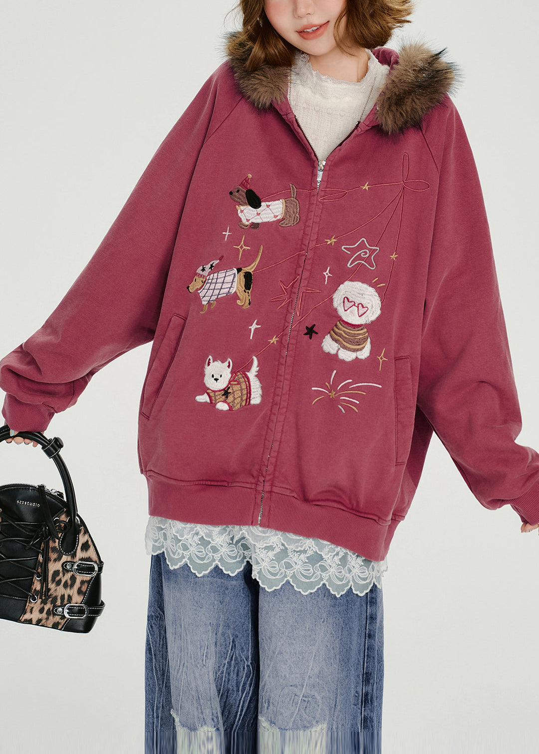 Boho Rose Embroidered Cotton Hooded Coat Spring