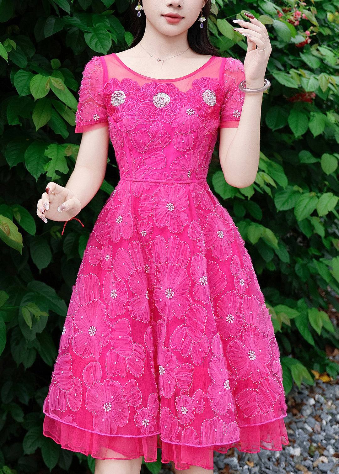 Boho Rose Embroidered Floral Tulle Long Dresses Summer
