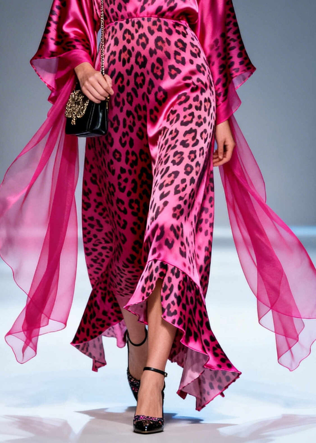 Boho Rose Ruffled Leopard Print Silk Long Dresses Summer