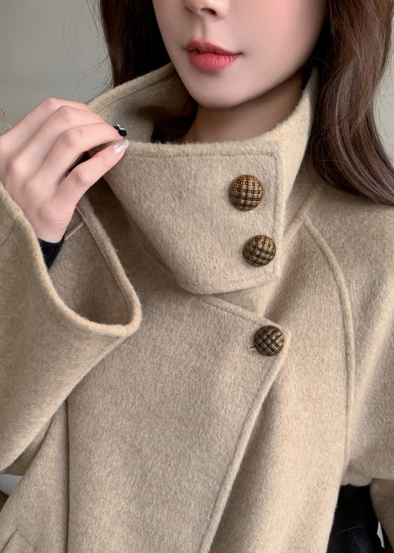 Boho Rose Stand Collar Tie Waist Woolen Trench Coats Winter