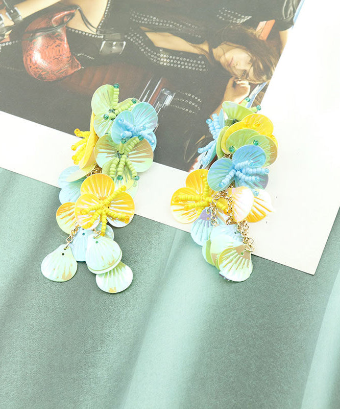 Boho Rose Weave Floral Sequins Tassel Drop Earrings