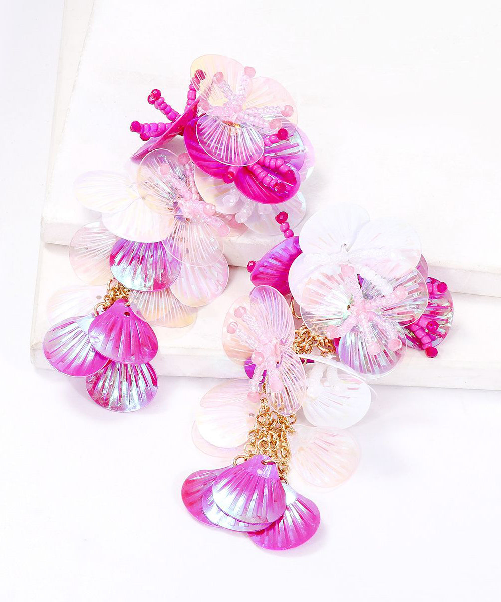 Boho Rose Weave Floral Sequins Tassel Drop Earrings