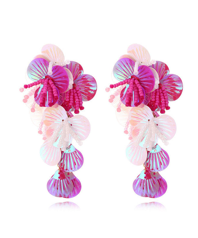 Boho Rose Weave Floral Sequins Tassel Drop Earrings