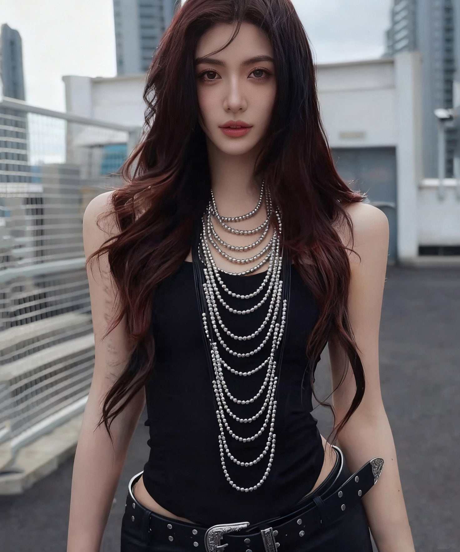 Boho Silk Copper Leather Rope Patchwork Multi-Layer Beading Tassel Gratuated Bead Necklace - Omychic