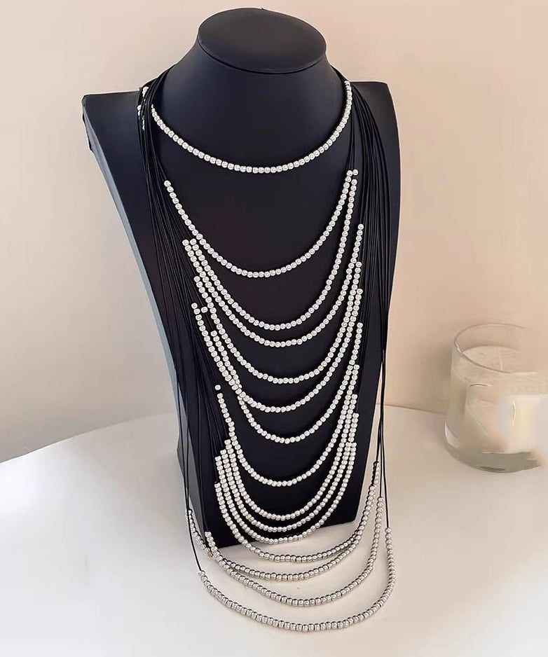 Boho Silk Copper Leather Rope Patchwork Multi-Layer Beading Tassel Gratuated Bead Necklace - Omychic