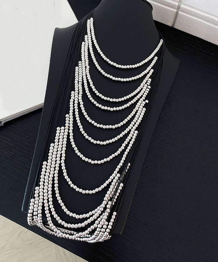 Boho Silk Copper Leather Rope Patchwork Multi-Layer Beading Tassel Gratuated Bead Necklace - Omychic