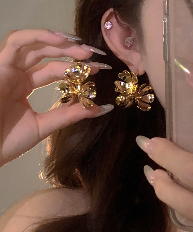 Boho Silk Copper Overgild Floral Stud Earrings
