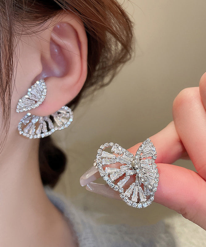 Boho Silk Copper Zircon Hollow Out Butterfly Stud Earrings