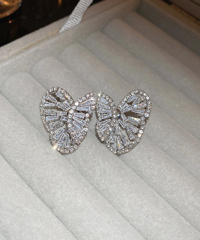 Boho Silk Copper Zircon Hollow Out Butterfly Stud Earrings