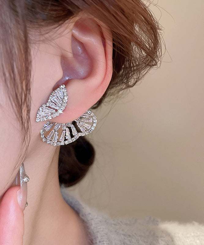 Boho Silk Copper Zircon Hollow Out Butterfly Stud Earrings