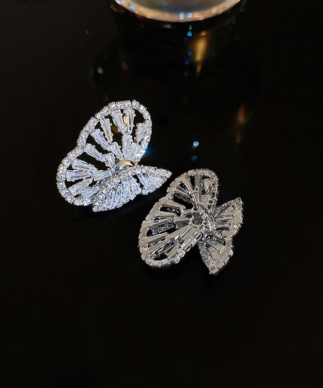 Boho Silk Copper Zircon Hollow Out Butterfly Stud Earrings
