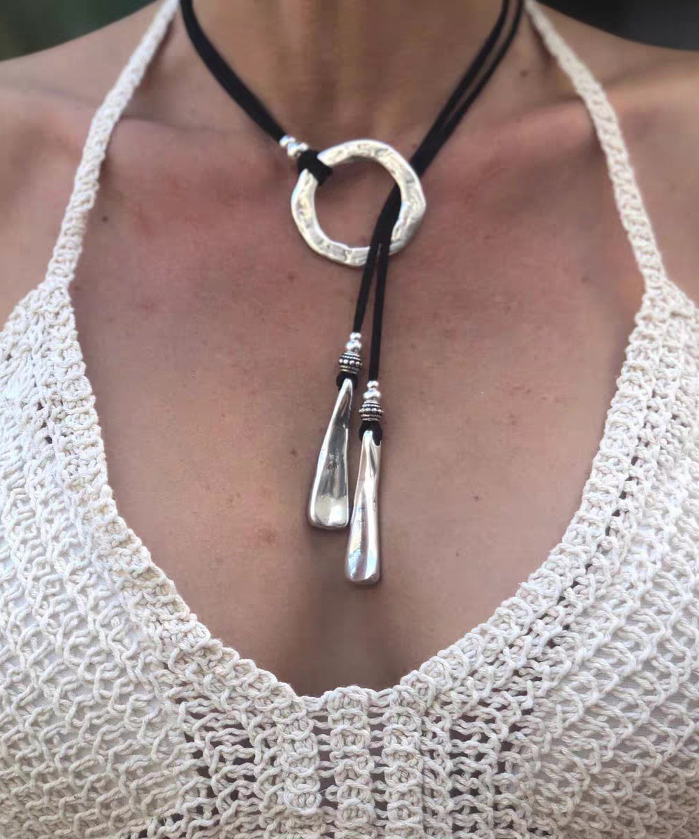 Boho Silk Leather Alloy Pendant Necklace - Omychic