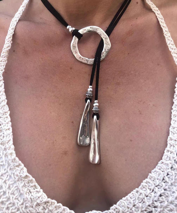 Boho Silk Leather Alloy Pendant Necklace - Omychic