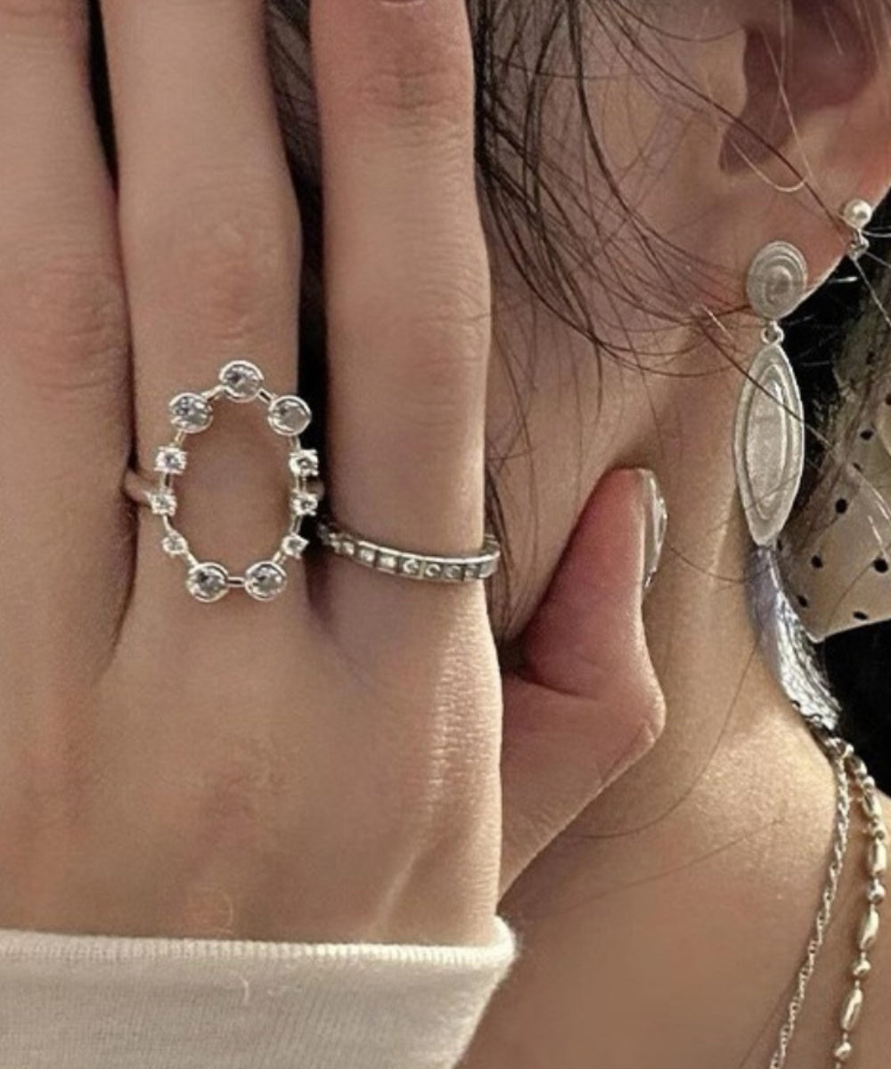 Boho Silk Stainless Steel Zircon Open Rings Three-Piece Set