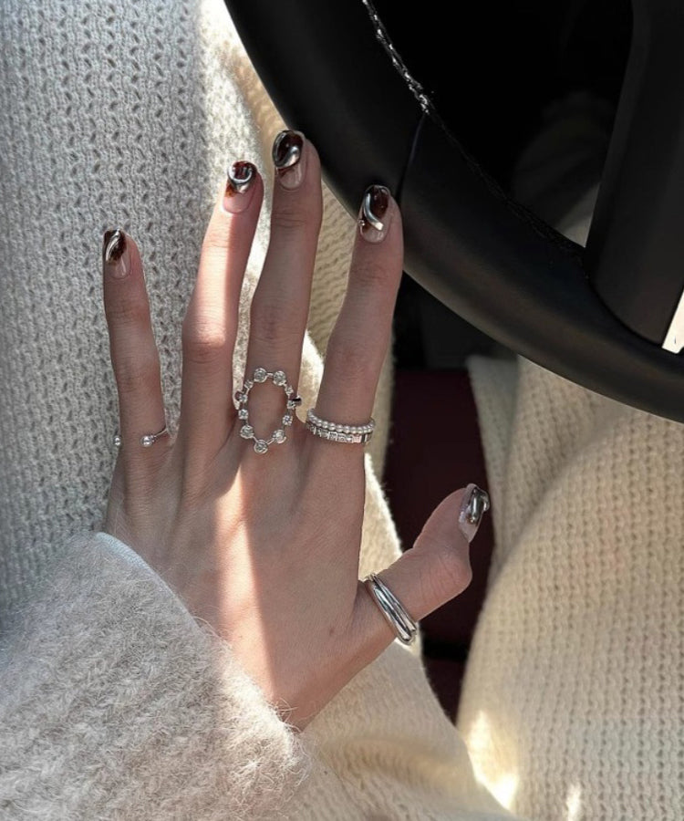 Boho Silk Stainless Steel Zircon Open Rings Three-Piece Set