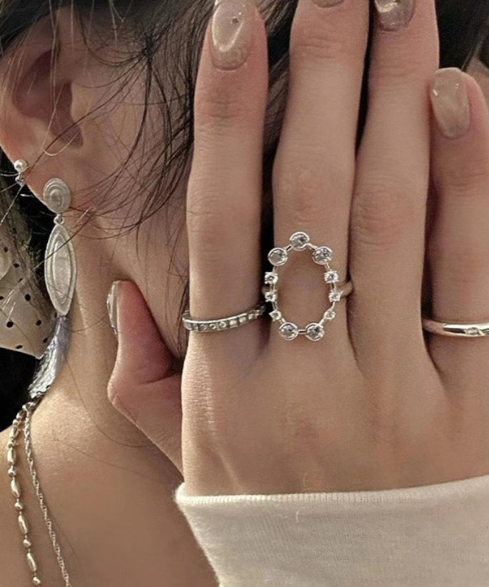 Boho Silk Stainless Steel Zircon Open Rings Three-Piece Set