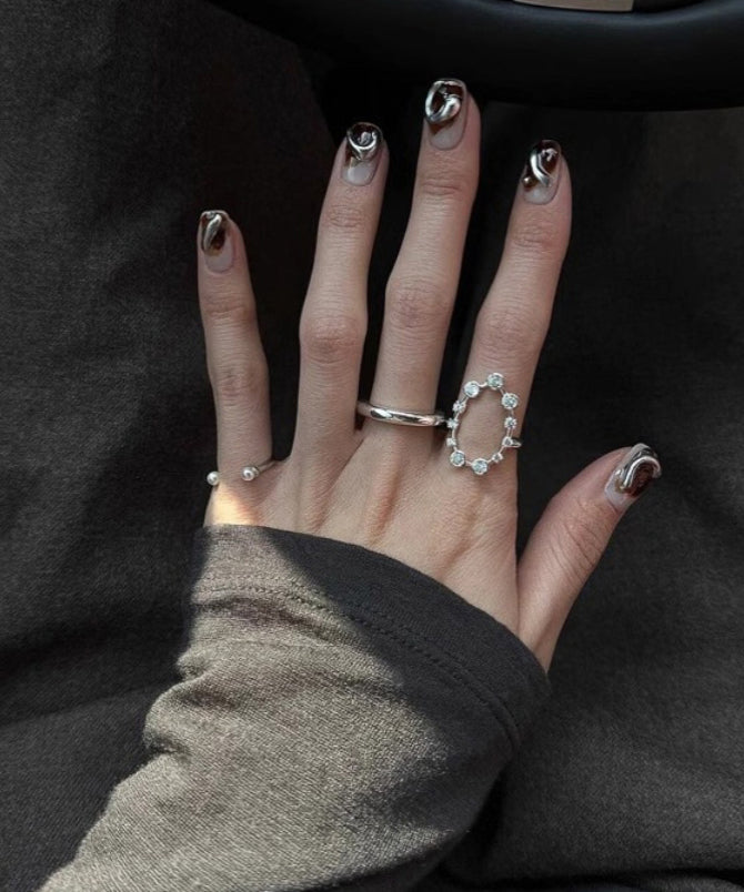 Boho Silk Stainless Steel Zircon Open Rings Three-Piece Set