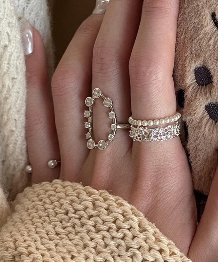 Boho Silk Stainless Steel Zircon Open Rings Three-Piece Set