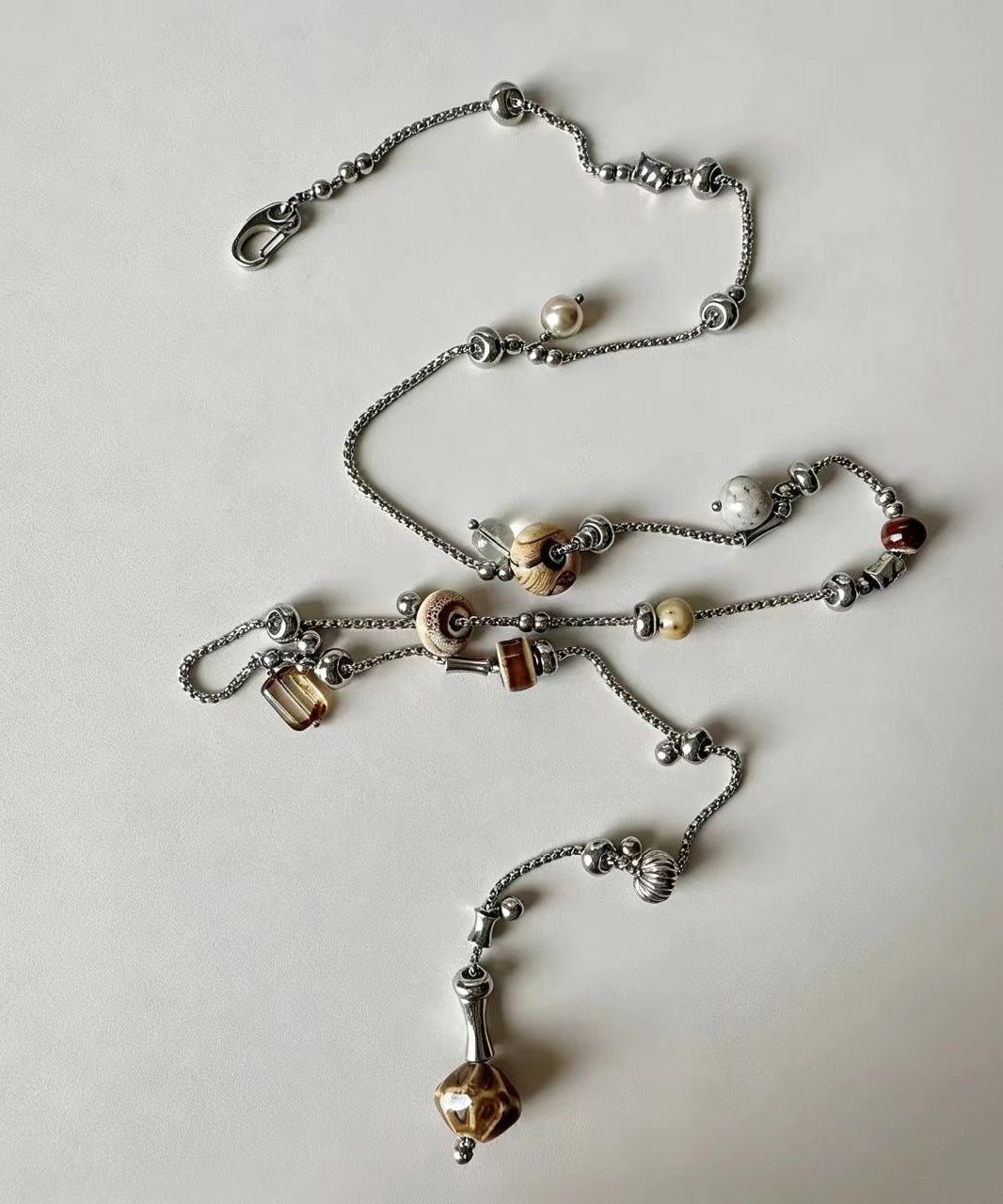 Boho Silk Titanium Steel Beading Lariat Necklace