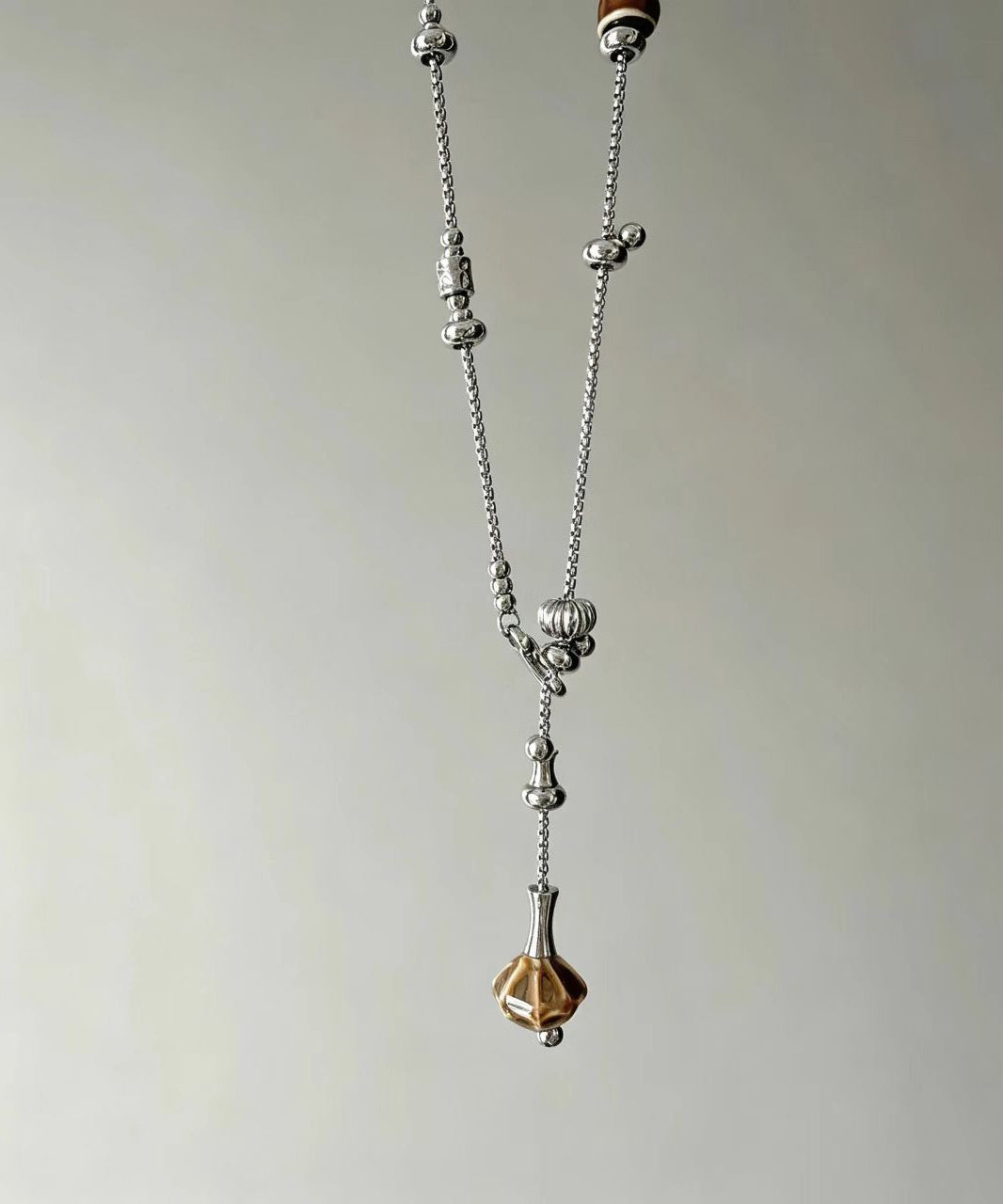 Boho Silk Titanium Steel Beading Lariat Necklace