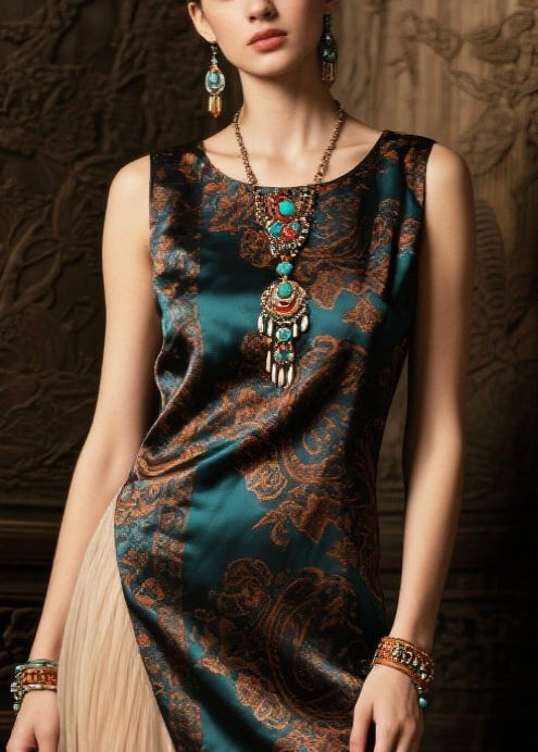 Boho Tea Green Asymmetrical Patchwork Tulle Silk Vacation Dresses Summer