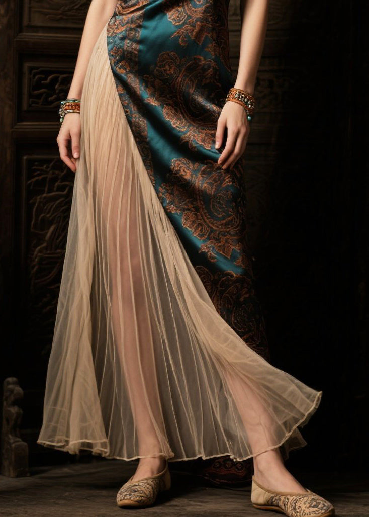 Boho Tea Green Asymmetrical Patchwork Tulle Silk Vacation Dresses Summer