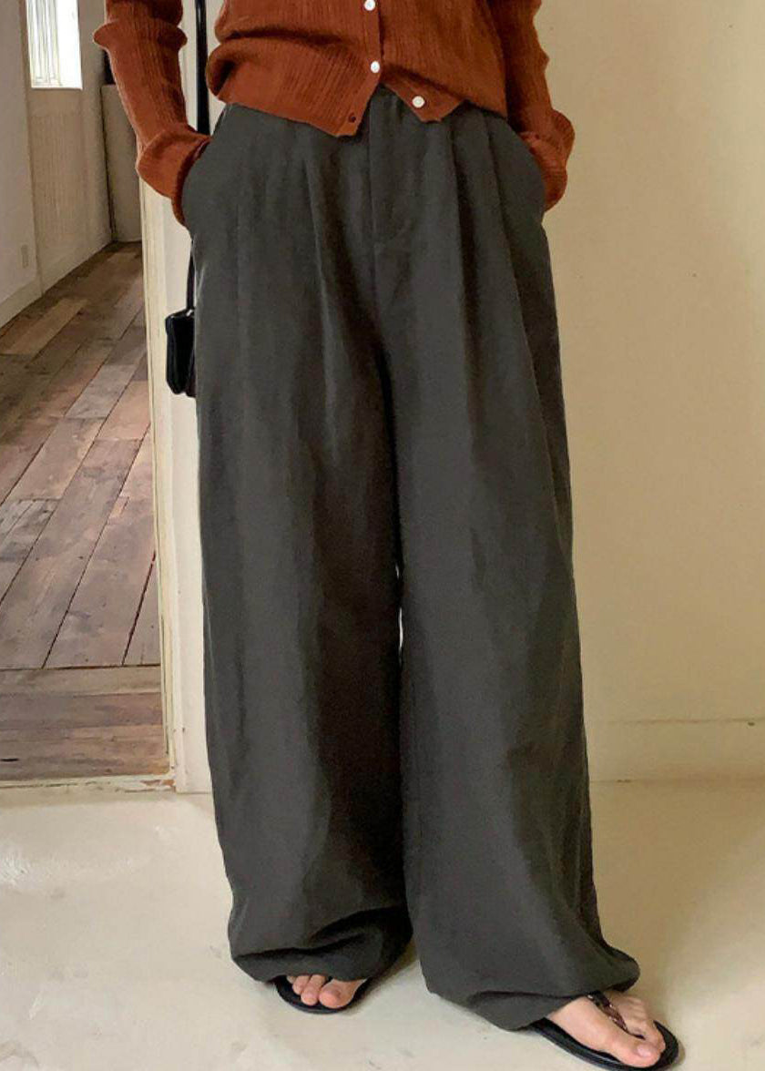 Boho Tea Green Elastic Waist Cotton Straight Pants Spring