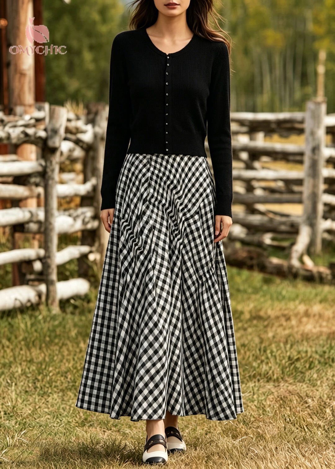 Boho V Neck Plaid Exra Large Hem Cotton Two Pieces Set Spring