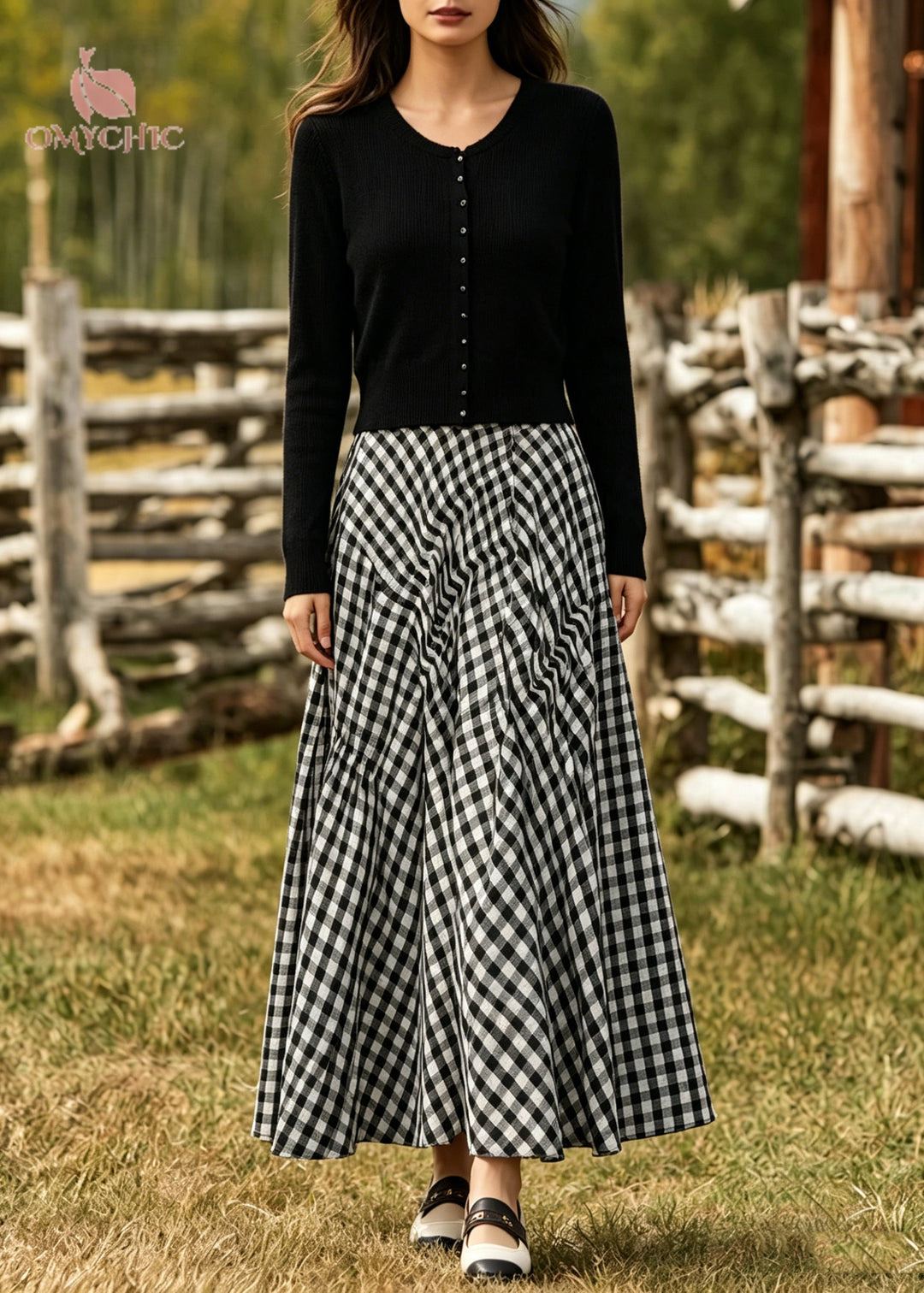 Boho V Neck Plaid Exra Large Hem Cotton Two Pieces Set Spring