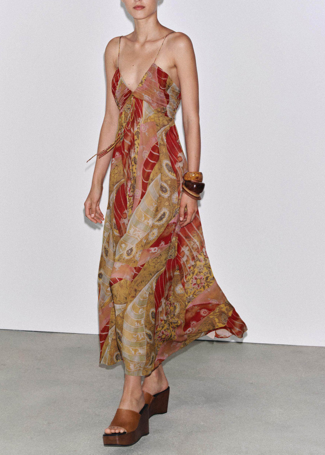 Boho V Neck Print Backless Chiffon Spaghetti Strap Dress Summer